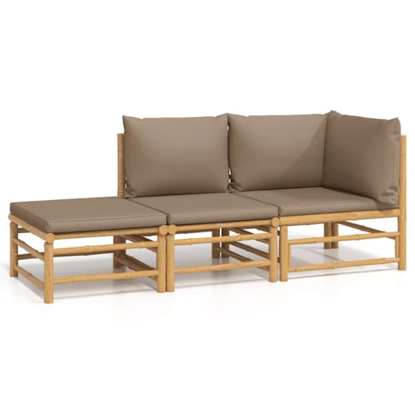 Loungegrupp för trädgården 3 delar taupe dynor bambu