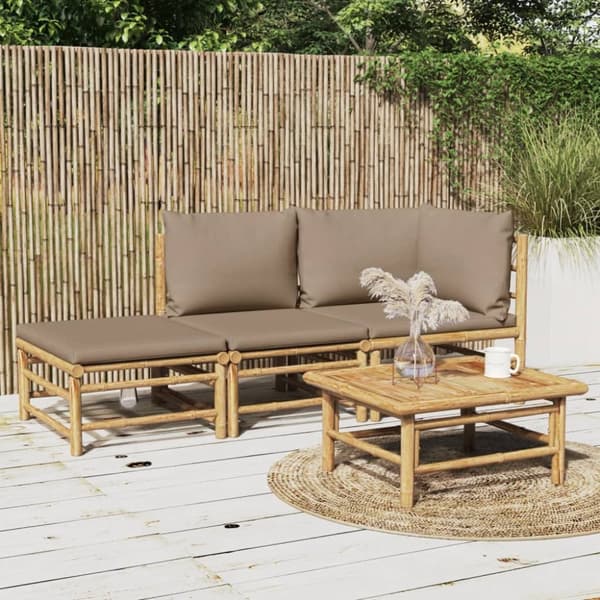Loungegrupp för trädgården 3 delar taupe dynor bambu