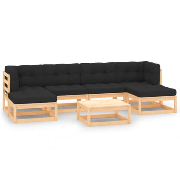 Loungegrupp med antracitfärgade dynor 7 delar massiv furu
