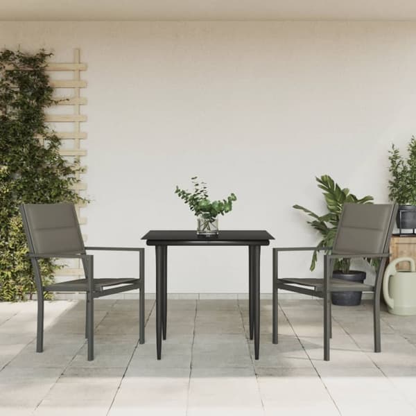 Matgrupp för trädgården 3 delar stål och textilen svart
