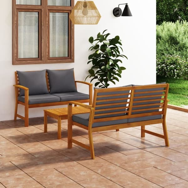 Loungegrupp med dynor 3 delar massivt akaciaträ
