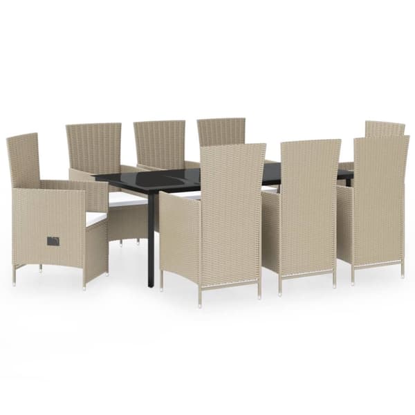 Matgrupp för trädgården med dynor 9 delar beige