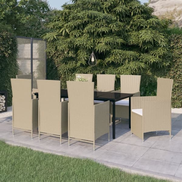 Matgrupp för trädgården med dynor 9 delar beige