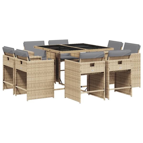 Matgrupp för trädgården med dynor 9 delar mixbeige konstrotting