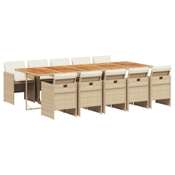 Matgrupp för trädgården med dynor 11 delar beige konstrotting