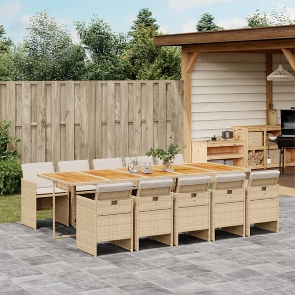 Matgrupp för trädgården med dynor 11 delar beige konstrotting