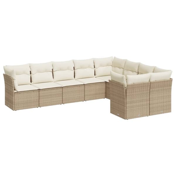 Soffgrupp för trädgården med dynor 9 delar beige konstrotting