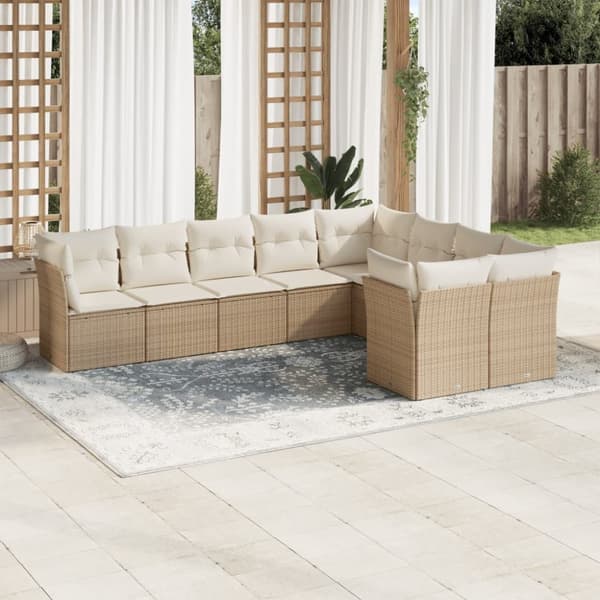 Soffgrupp för trädgården med dynor 9 delar beige konstrotting