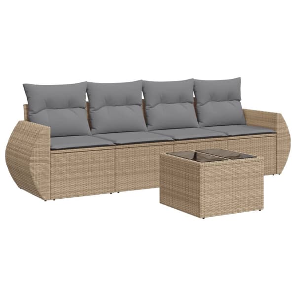Soffgrupp för trädgården med dynor 5 delar beige konstrotting