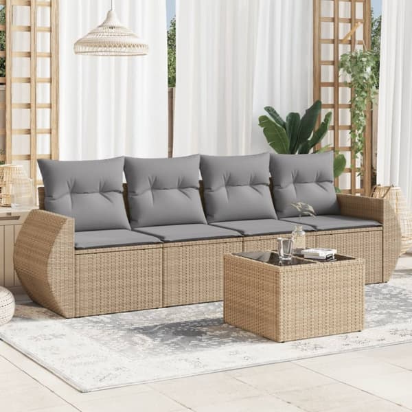 Soffgrupp för trädgården med dynor 5 delar beige konstrotting