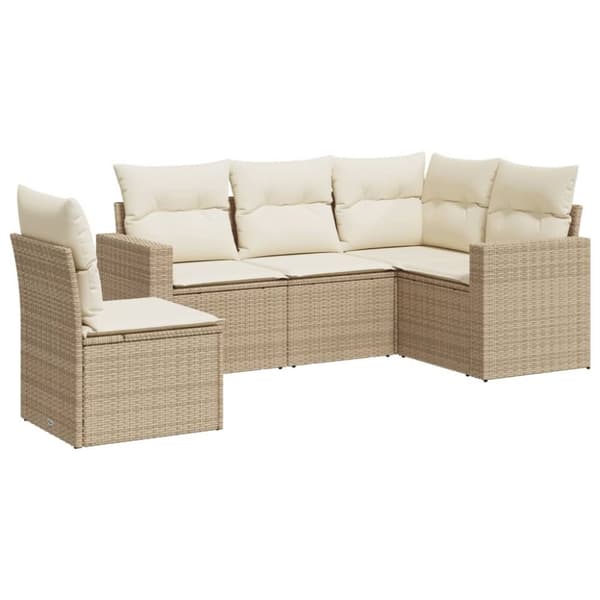 Soffgrupp för trädgården med dynor 5 delar beige konstrotting