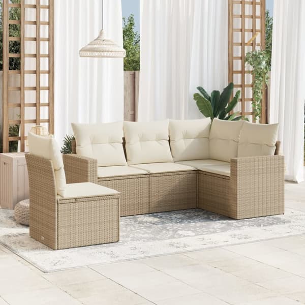 Soffgrupp för trädgården med dynor 5 delar beige konstrotting