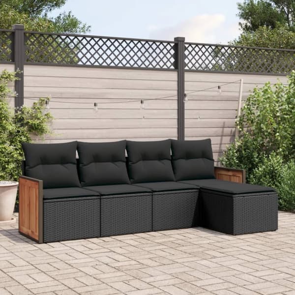 Loungegrupp för trädgården med dynor 5 delar svart konstrotting