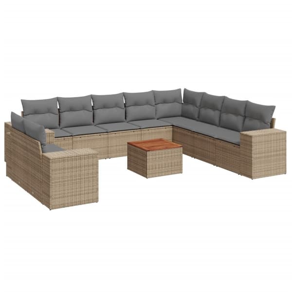 Loungegrupp för trädgården m. dynor 11 delar beige konstrotting