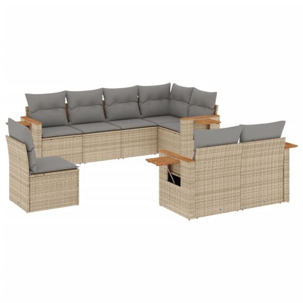 Matgrupp för trädgården med dynor 8 delar beige konstrotting