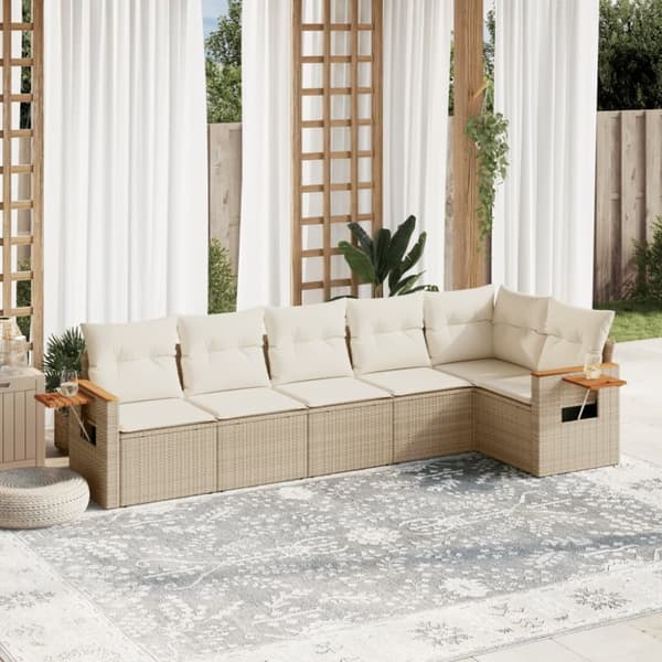 Soffgrupp för trädgården med dynor 6 delar beige konstrotting