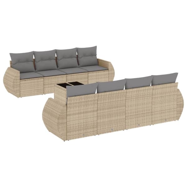Soffgrupp för trädgården med dynor 9 delar beige konstrotting