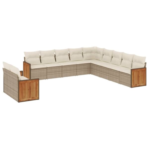 Loungegrupp för trädgården m. dynor 11 delar beige konstrotting