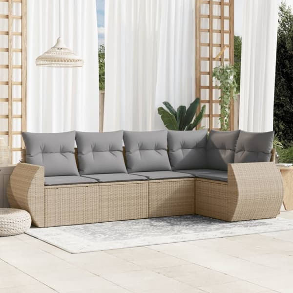 Soffgrupp för trädgården med dynor 5 delar beige konstrotting