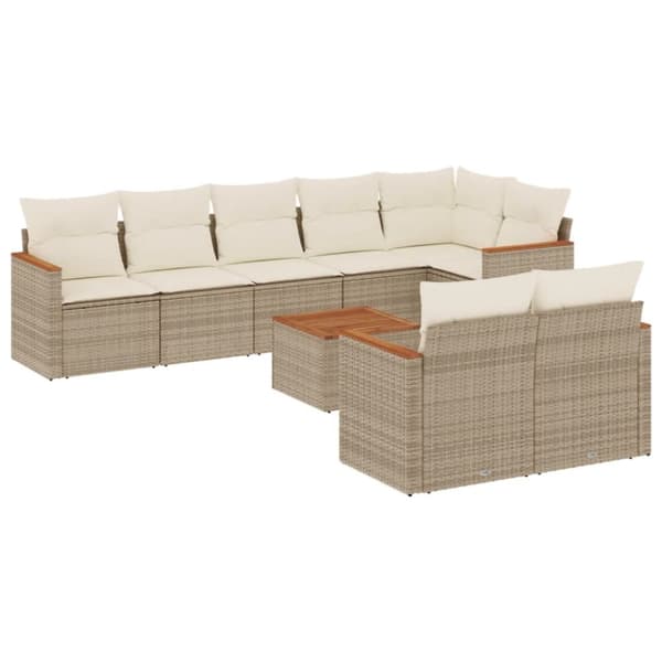 Soffgrupp för trädgården med dynor 9 delar beige konstrotting