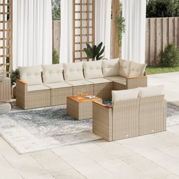 Soffgrupp för trädgården med dynor 9 delar beige konstrotting