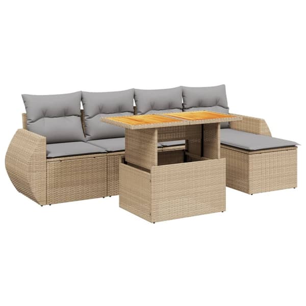 Soffgrupp för trädgården med dynor 6 delar beige konstrotting