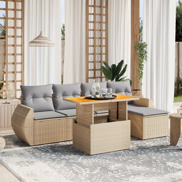 Soffgrupp för trädgården med dynor 6 delar beige konstrotting