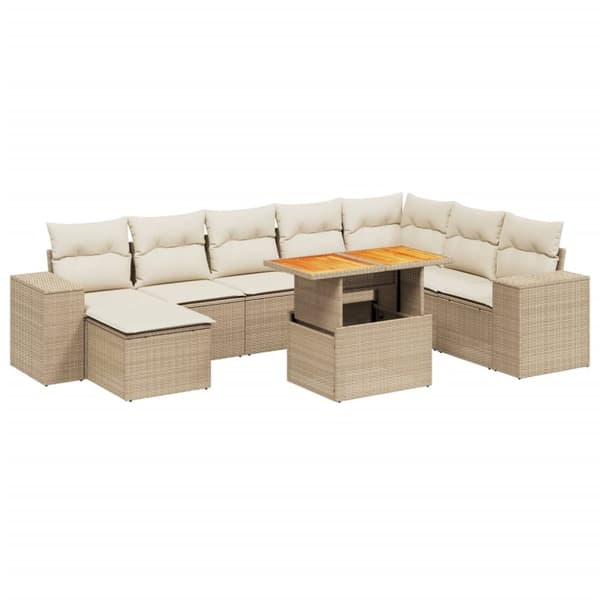 Soffgrupp för trädgården med dynor 9 delar beige konstrotting