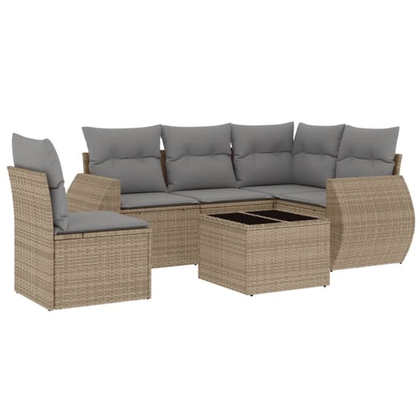 Soffgrupp för trädgården med dynor 6 delar beige konstrotting