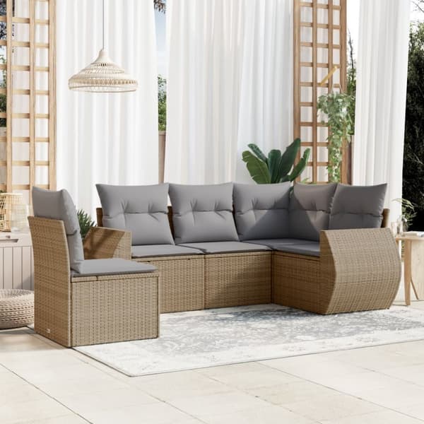 Soffgrupp för trädgården med dynor 6 delar beige konstrotting