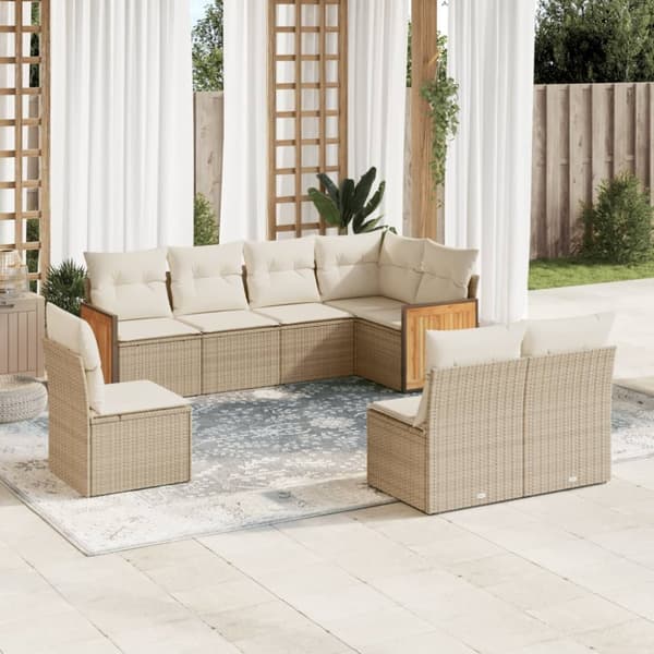 Matgrupp för trädgården med dynor 8 delar beige konstrotting