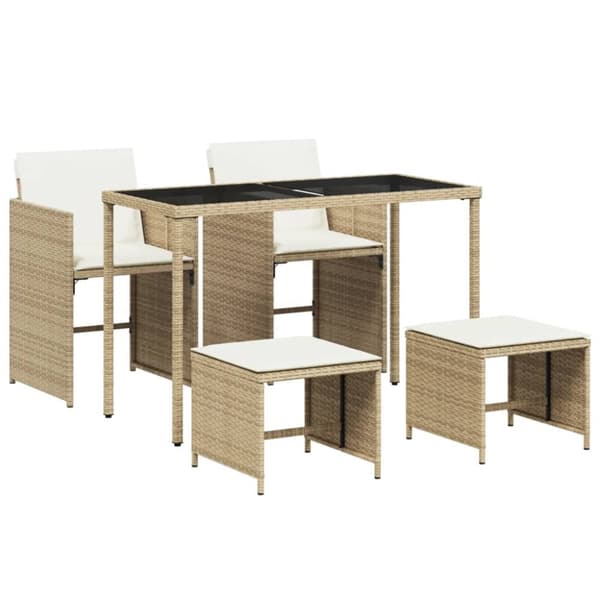 Matgrupp för trädgården med dynor 5 delar beige konstrotting