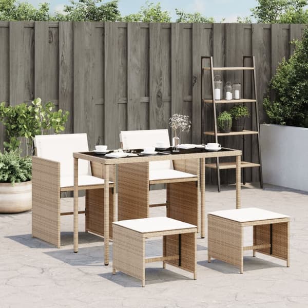 Matgrupp för trädgården med dynor 5 delar beige konstrotting