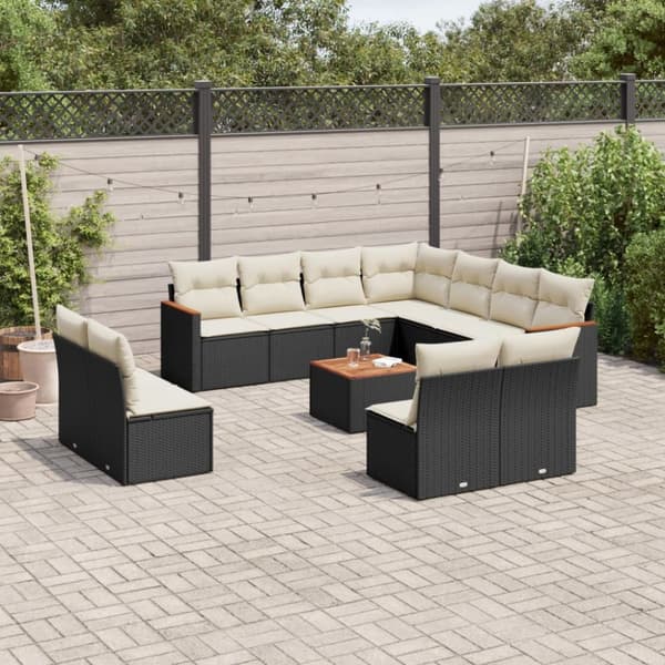 Loungegrupp med dynor 12 delar svart konstrotting