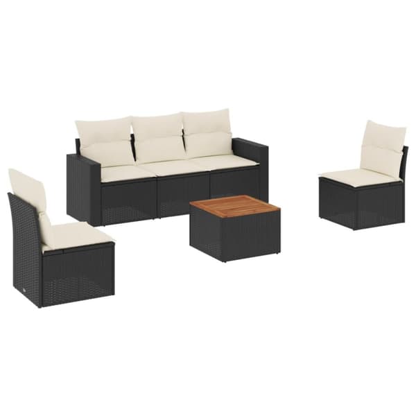 Loungegrupp med dynor 6 delar svart konstrotting