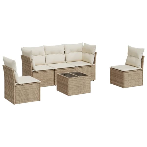 Soffgrupp för trädgården med dynor 6 delar beige konstrotting
