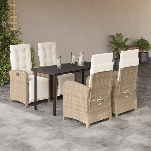Matgrupp för trädgården med dynor 5 delar beige konstrotting