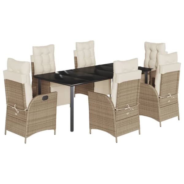 Matgrupp för trädgården med dynor 7 delar beige konstrotting