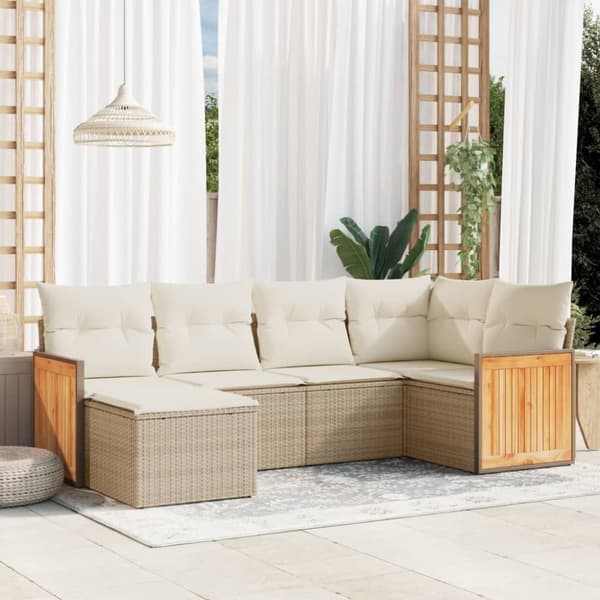 Soffgrupp för trädgården med dynor 6 delar beige konstrotting