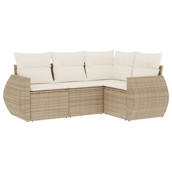 Soffgrupp för trädgård med dynor 4 delar beige konstrotting