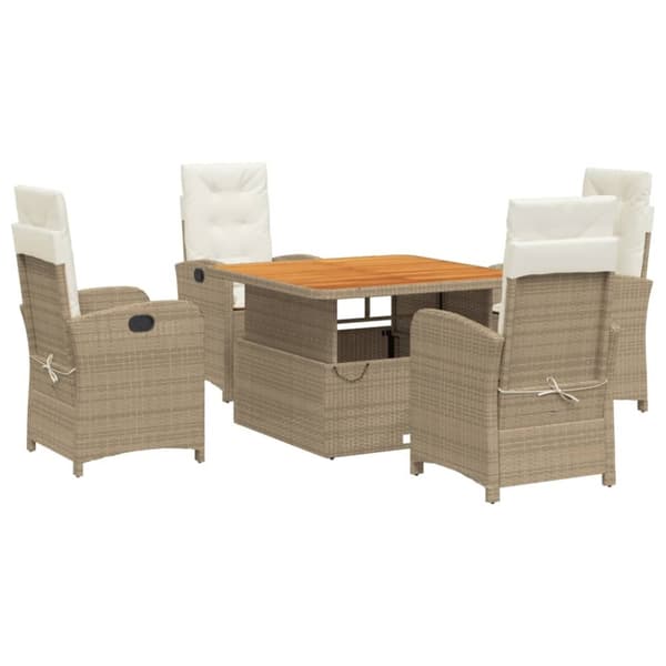 Matgrupp för trädgården med dynor 5 delar beige konstrotting