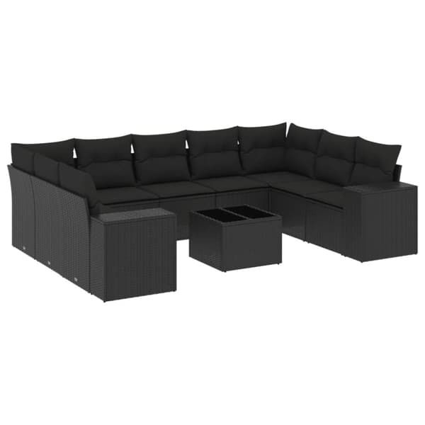 Loungegrupp 10 delar med svarta dynor konstrotting