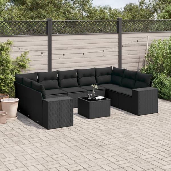 Loungegrupp 10 delar med svarta dynor konstrotting
