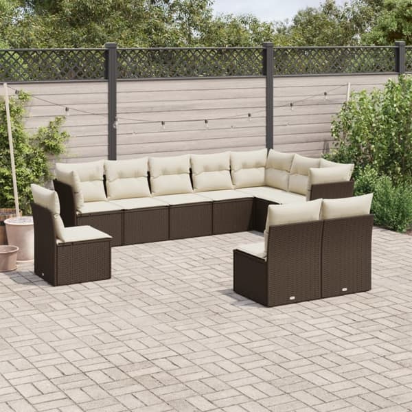 Loungegrupp 10 delar med brun dynor konstrotting
