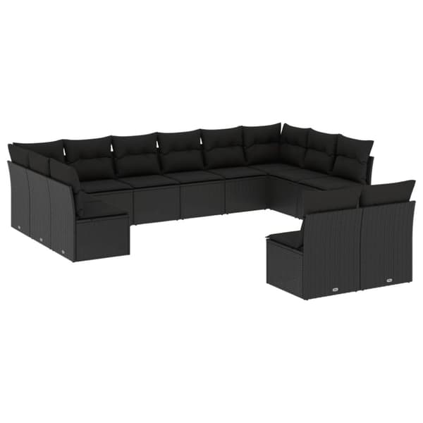 Loungegrupp med dynor 12 delar svart konstrotting