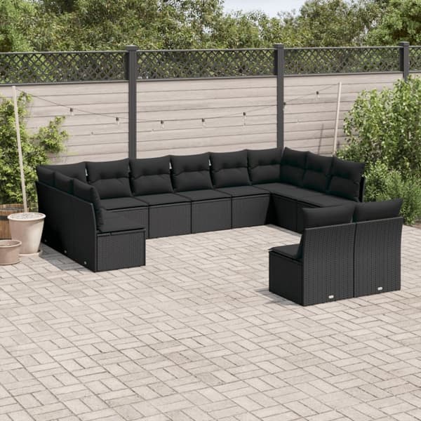 Loungegrupp med dynor 12 delar svart konstrotting