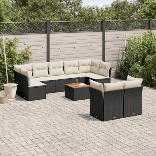 Loungegrupp 10 delar med svarta dynor konstrotting