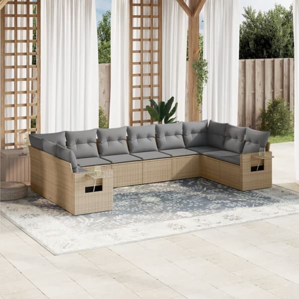 Soffgrupp för trädgård med dynor 10 delar beige konstrotting