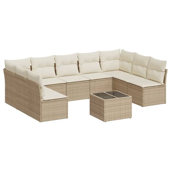 Soffgrupp för trädgård med dynor 10 delar beige konstrotting