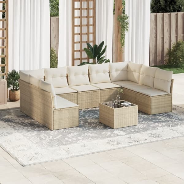 Soffgrupp för trädgård med dynor 10 delar beige konstrotting